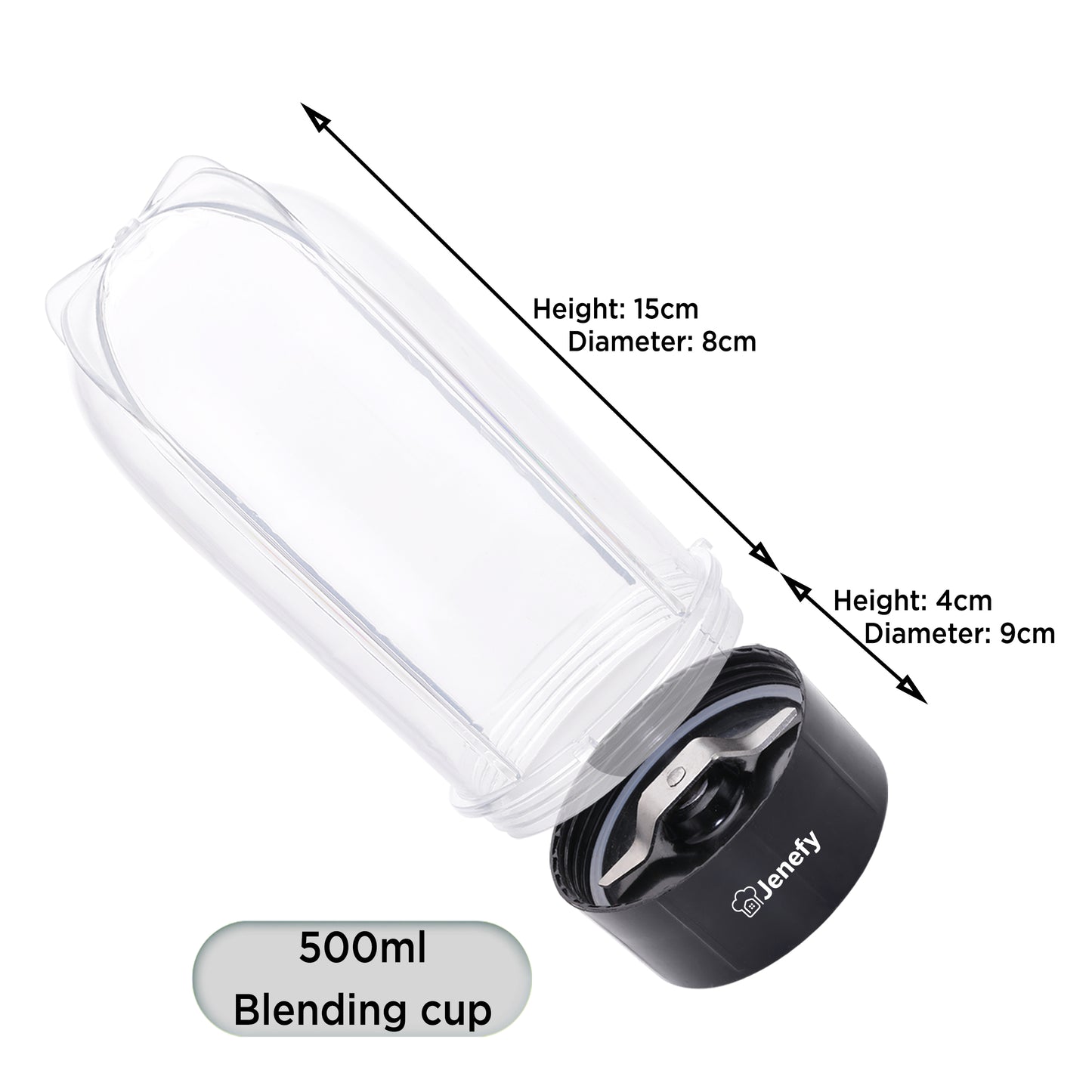 Jenefy Transparent Jar 500 ml with Stainless Steel Blades attachment compatible with Jenefy Nutri Bullet Mixer Grinder Set of 1 grinding Jar