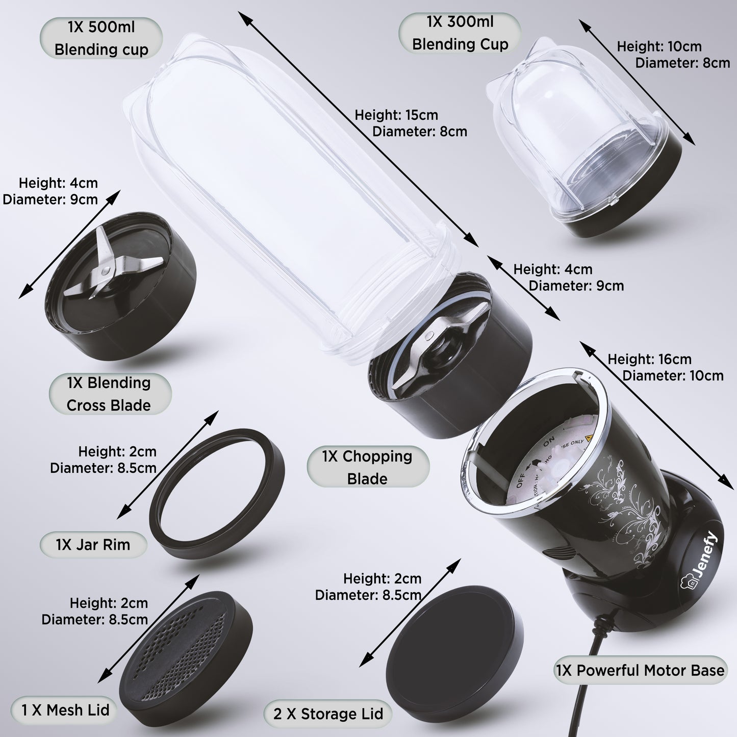 jenefy bullet mixer grinder blender 400 w with 2 jars (500 ml & 300 ml)