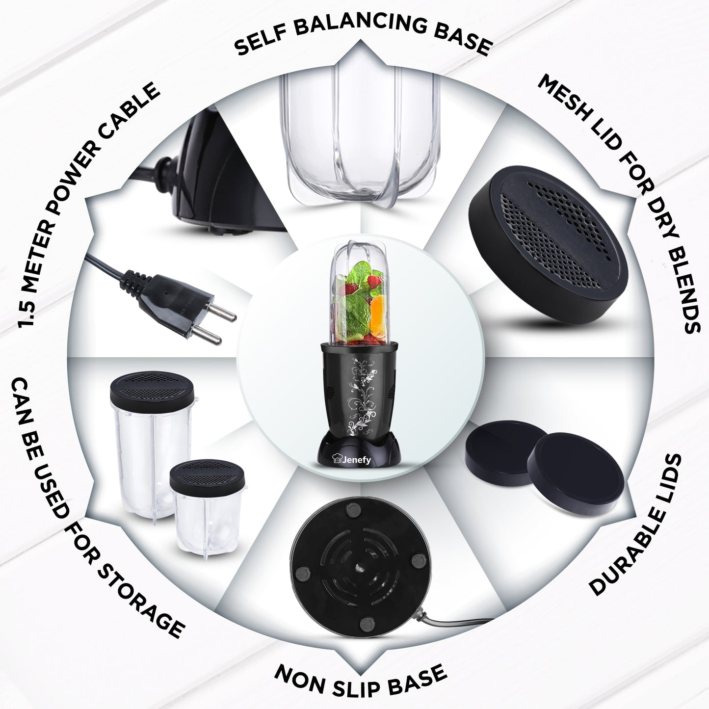 jenefy bullet mixer grinder blender 400 w with 2 jars (500 ml & 300 ml)