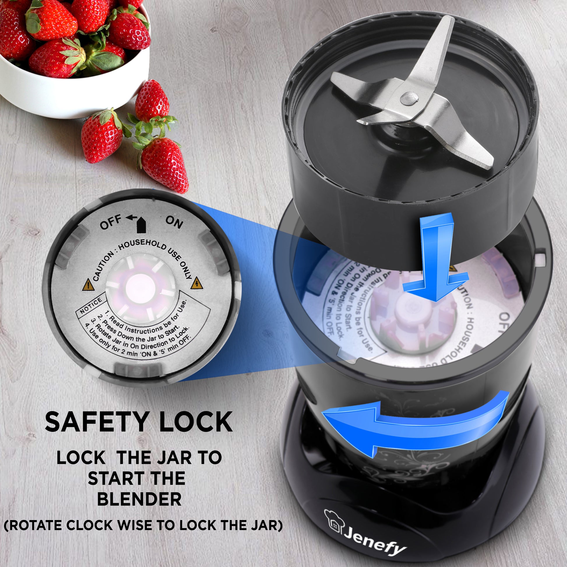 jenefy bullet mixer grinder blender 400 w with 2 jars (500 ml & 300 ml)