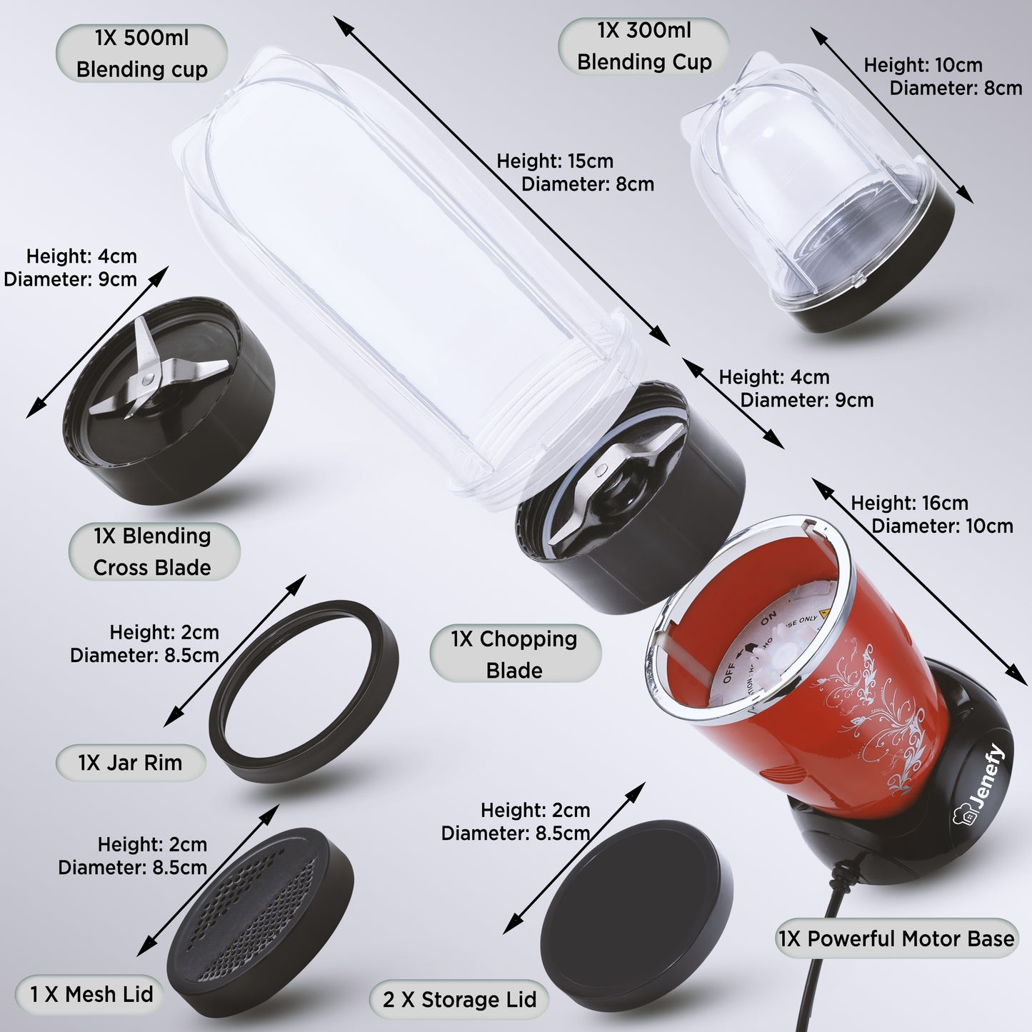 jenefy bullet mixer grinder blender 400 w with 2 jars (500 ml & 300 ml)