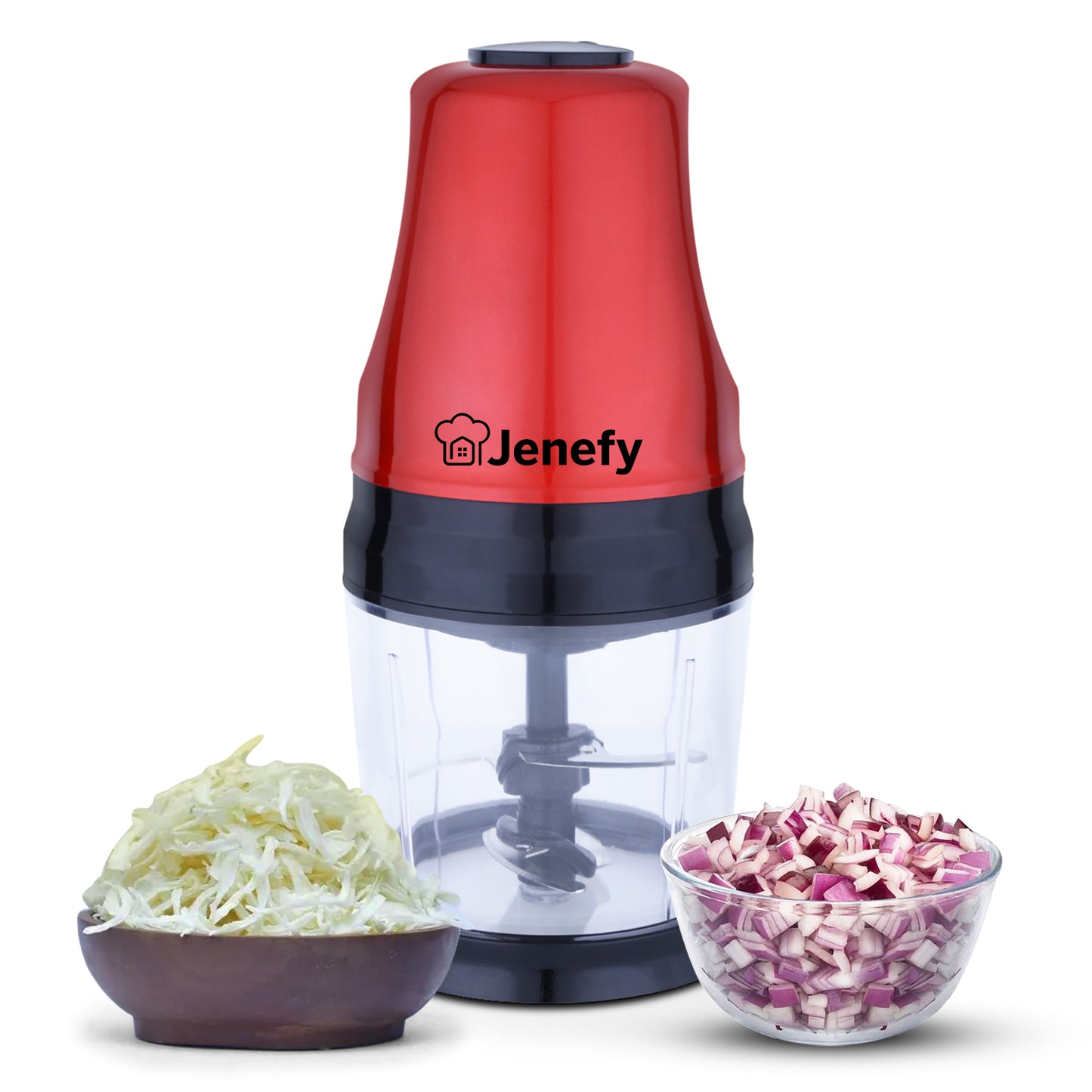 Jenefy Electric Vegetable Chopper for Kitchen 275 Watts Copper Motor 500 ml Bowl For Chop Mince Puree & Whisk 4 Bi Level Stainless steel Blade for Chopping Vegetable and Fruits